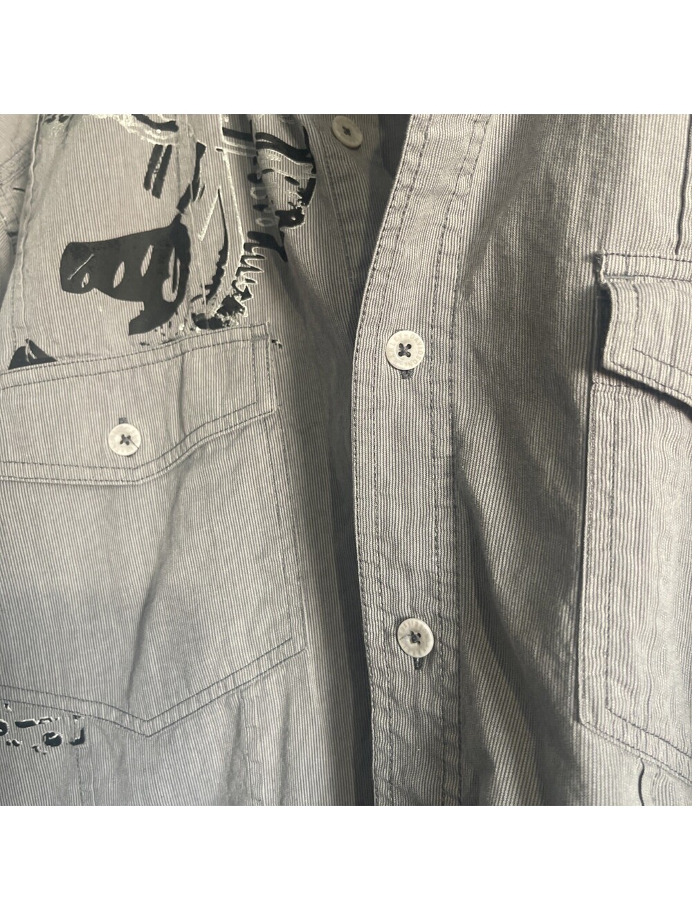 Harley Davidson Button Up Shirt 2XL XXL Gray Black Logo Pockets Short Sleeves HD - Picture 12 of 12